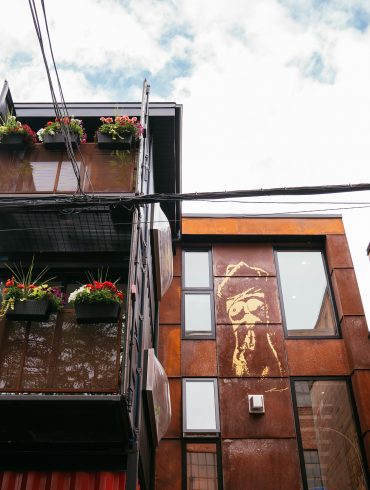 shipping container home behind the Harlem Underground in Toronto