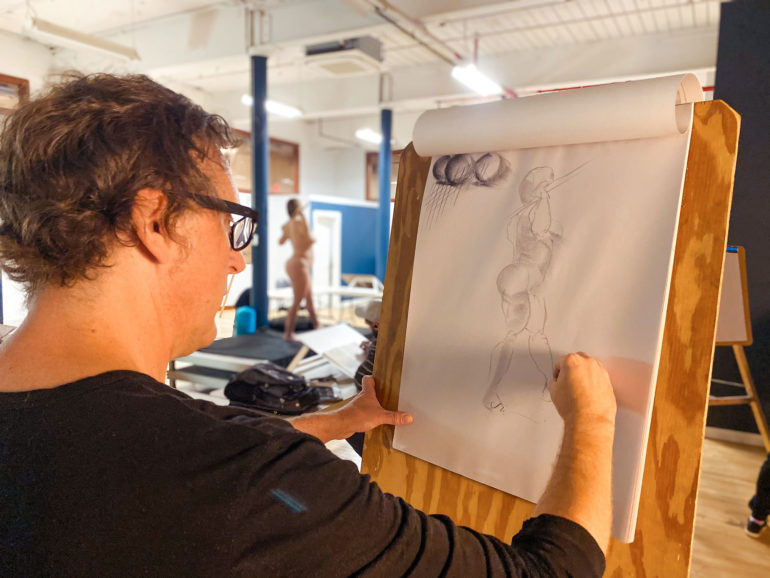Sketching nude girl in Cotton Factory Building in Hamilton, Ontario