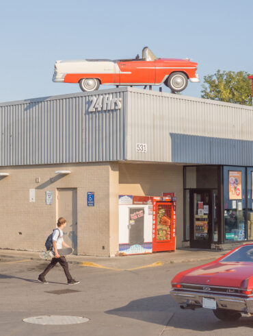 Vintage cars at gas station in Oshawa
