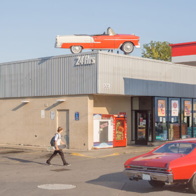 Vintage cars at gas station in Oshawa