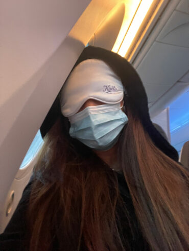 Julia Dantas sleeping on airplane